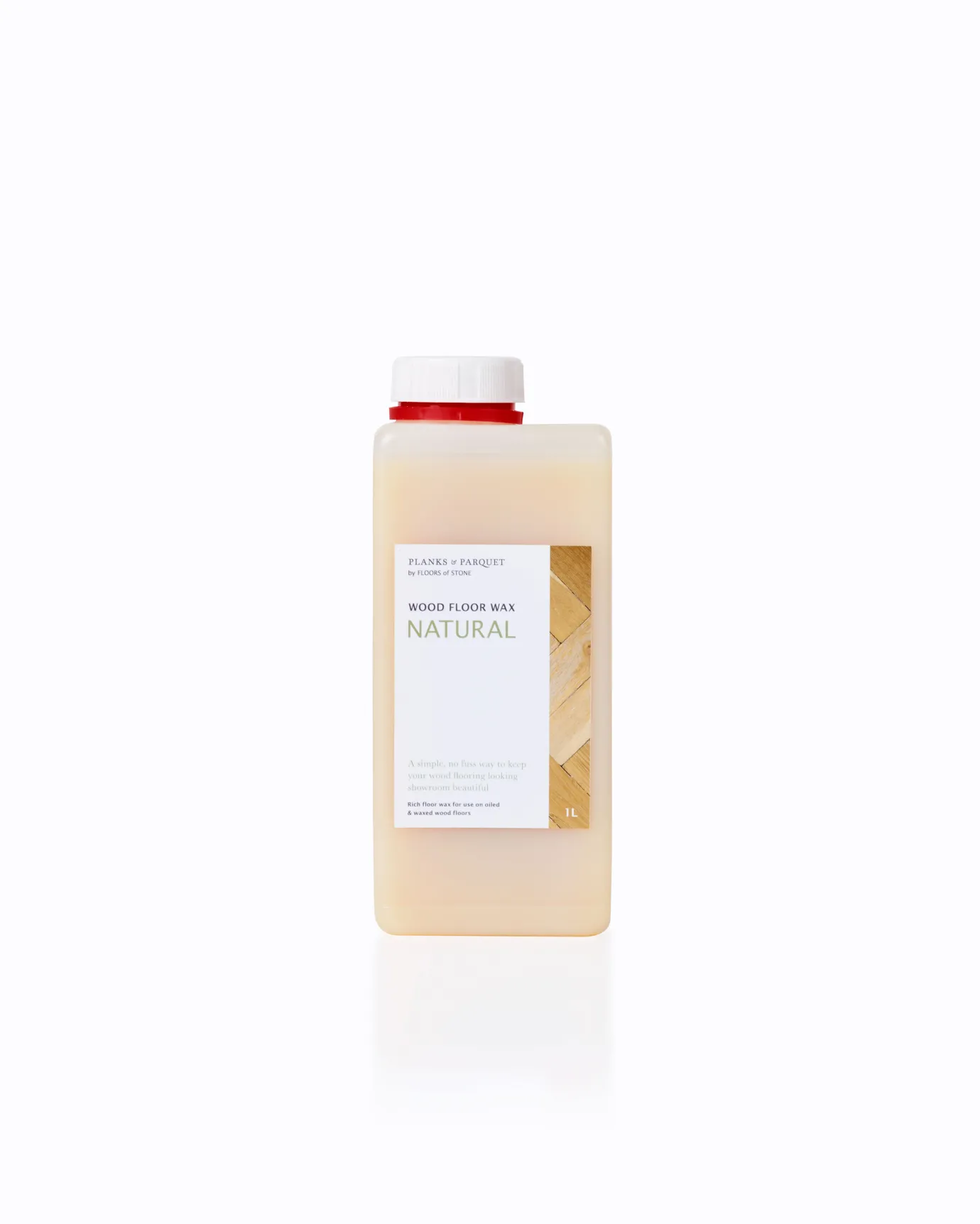 A cut-out image of a bottle of Wood Floor Maintenance Wax in shade 'natural' by Floors of Stone.