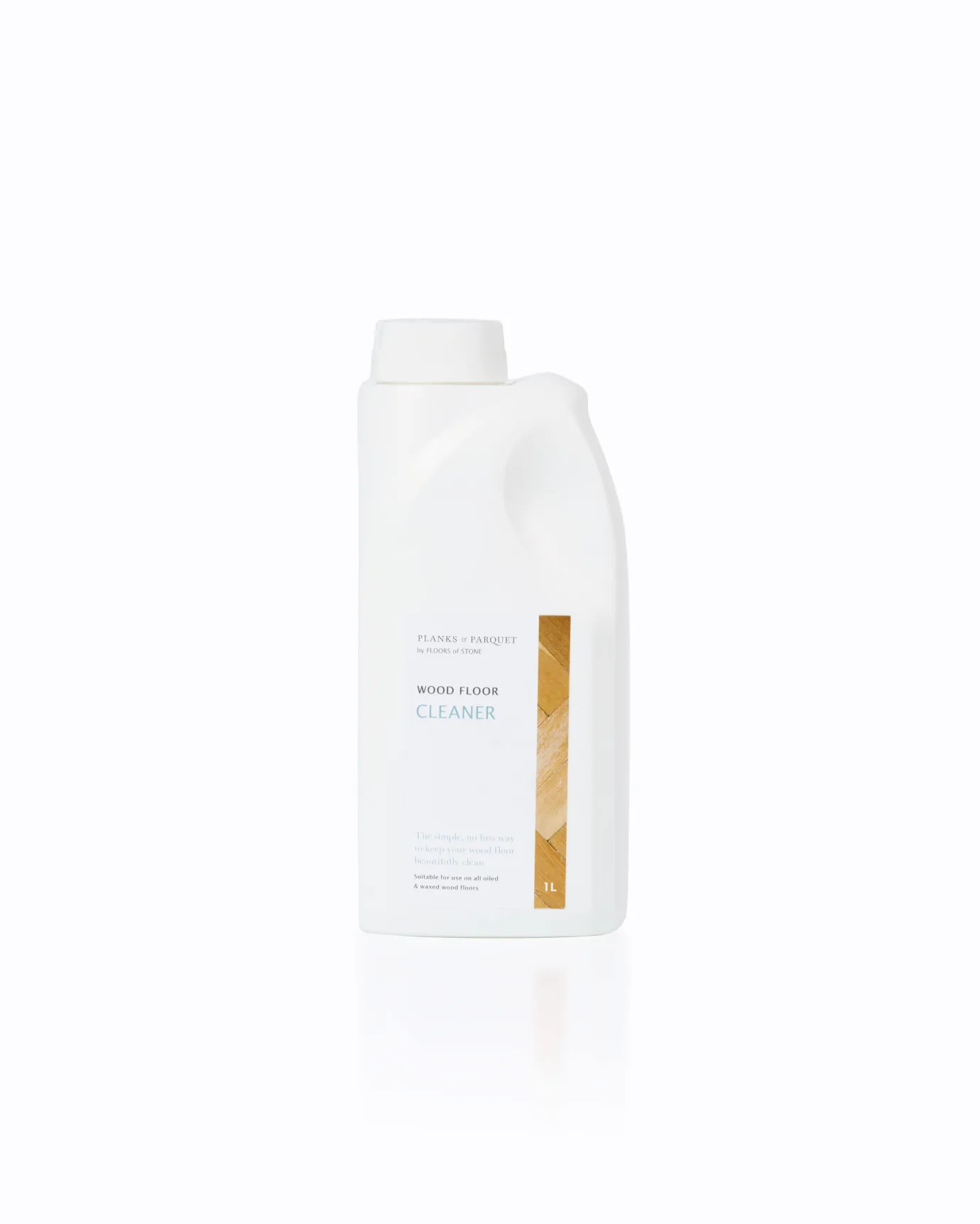 A cut-out image of a 1L bottle of Wood Floor Cleaner by Floors of Stone.