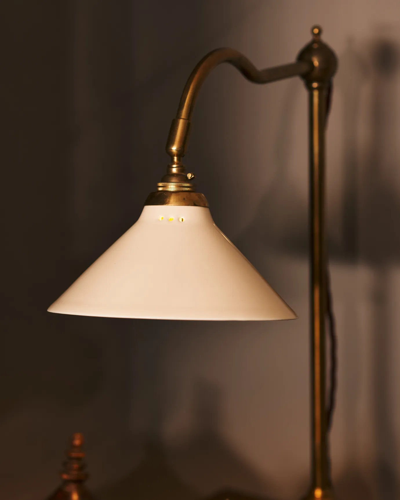 A close up of The Grand Tour Desk Lamp shade.